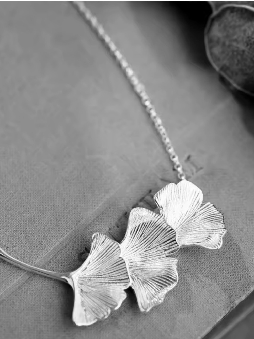 Silver Ginkgo Trio Pendant Necklace